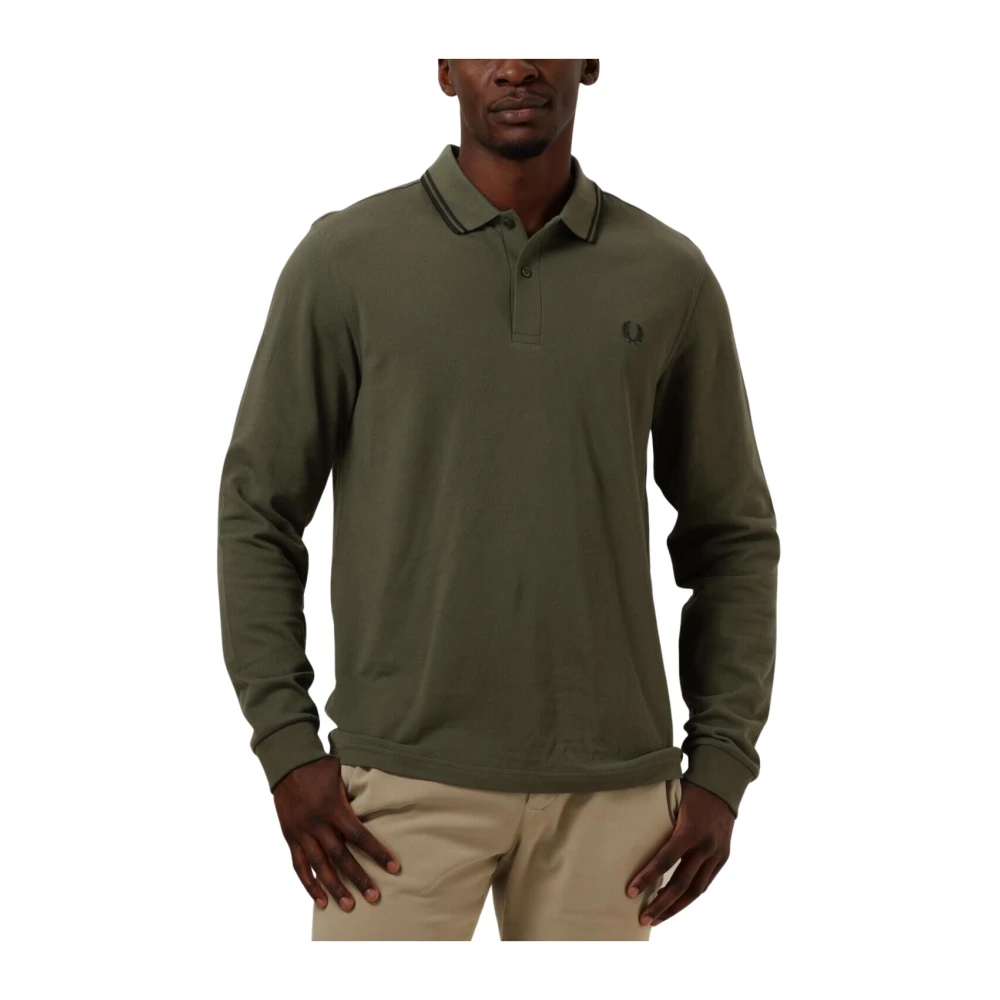 Fred Perry Men's Green Twin Tipped Long Sleeve Polo