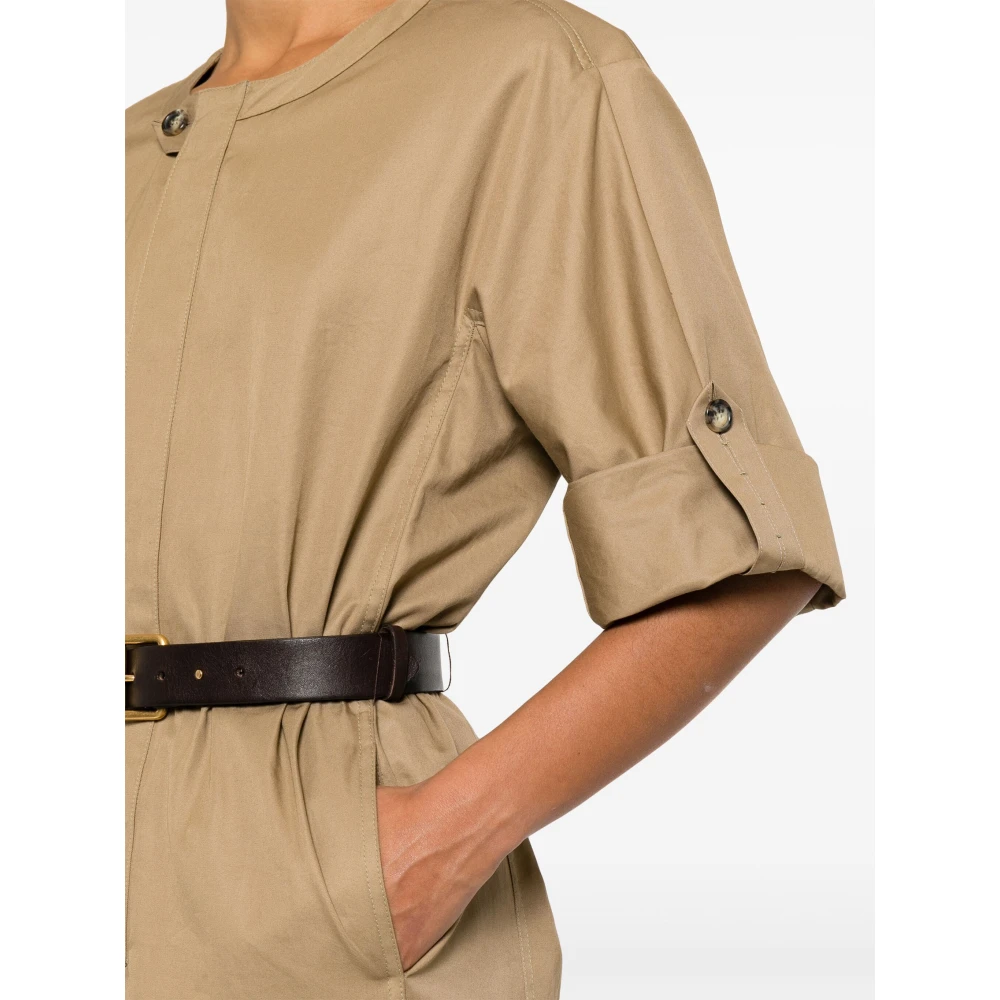 Saint Laurent Belted Cotton Twill Dress Beige Dames