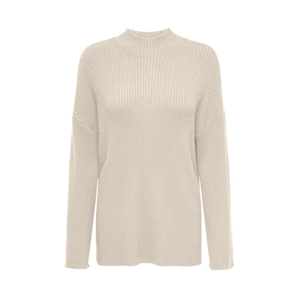 Only Hoge Hals Gebreide Trui Whitecap Gray Melange White Dames