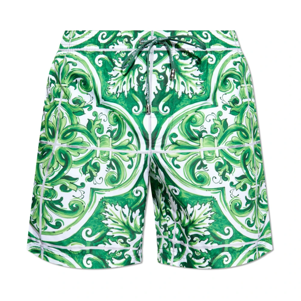 Dolce & Gabbana Zwembroek met 'Majolica' print Green Heren