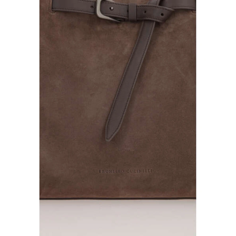 BRUNELLO CUCINELLI Bruine suède handtas met gesp Brown Dames