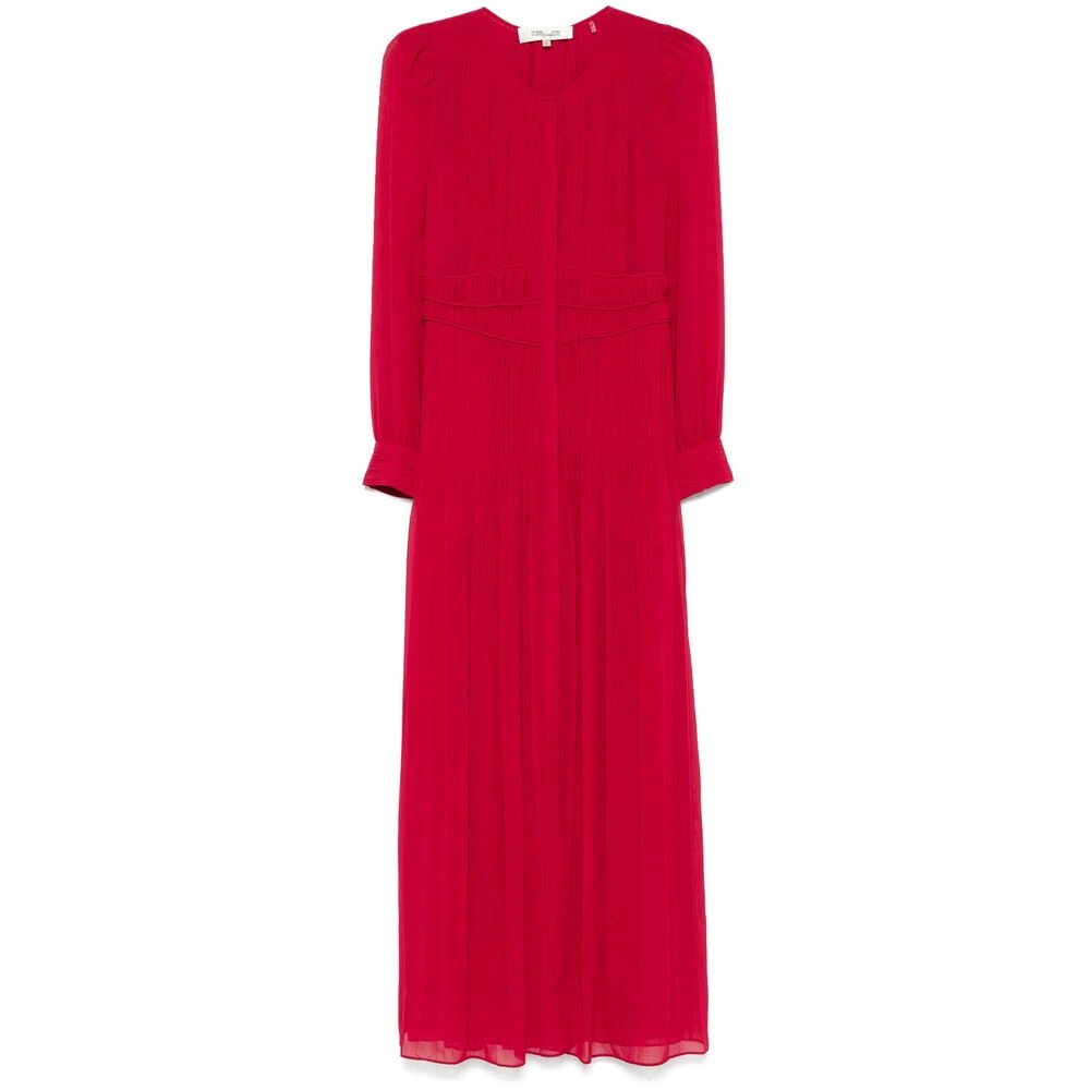 Diane Von Furstenberg Rode Roze Georgette Jurk met Ruches Red Dames