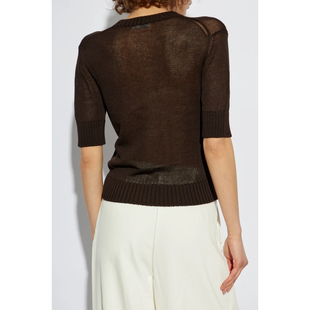 Jil Sander Top met geborduurd logo Brown Dames