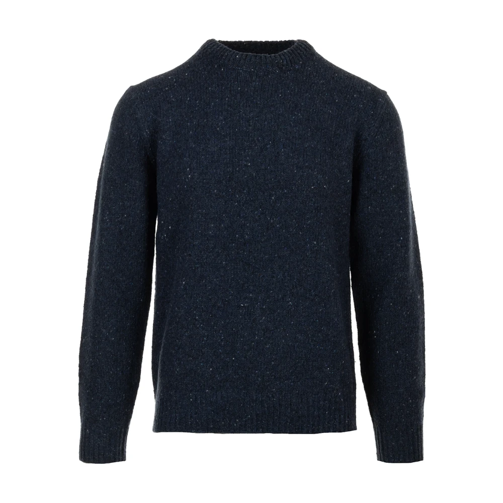 Hartford Blauwe Donegal Ronde-hals Gebreide Trui Blue Heren