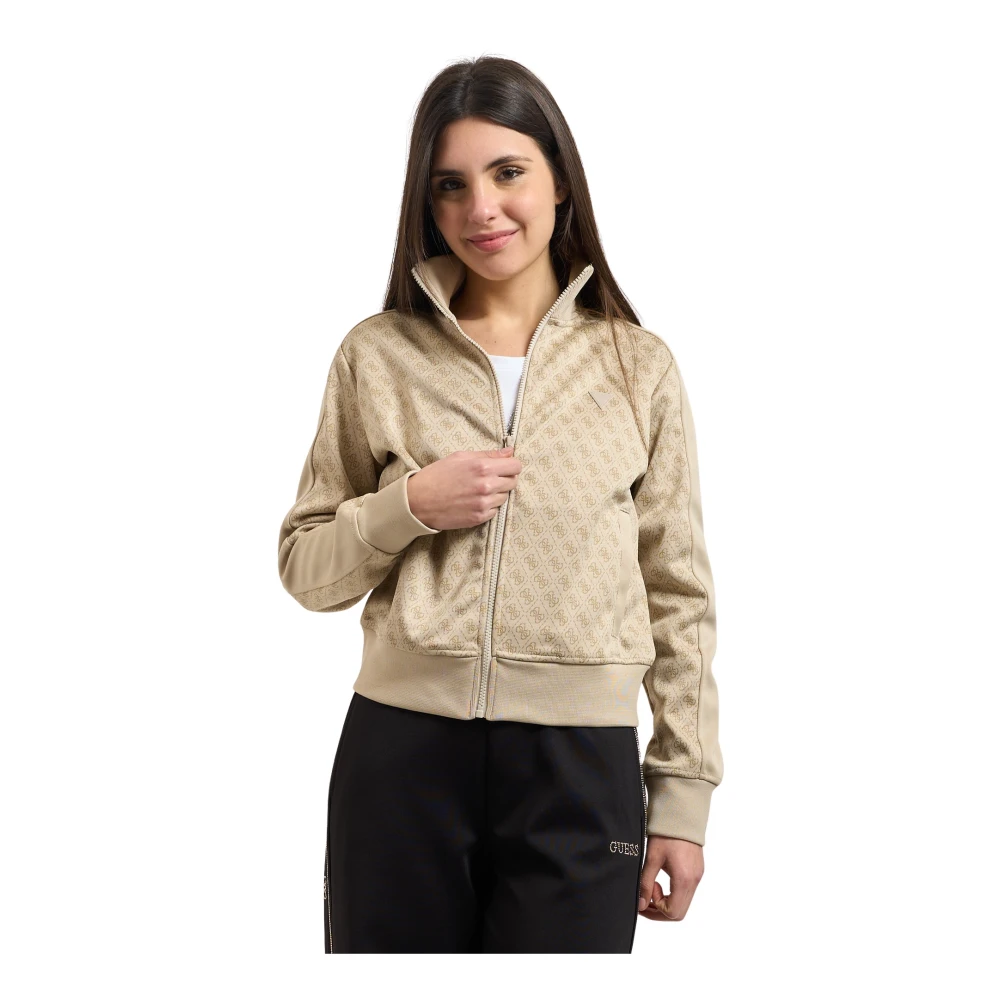 Guess , Zip-Throughs, Female, Beige, L, Maya 4G Full-Zip Sweatshirt