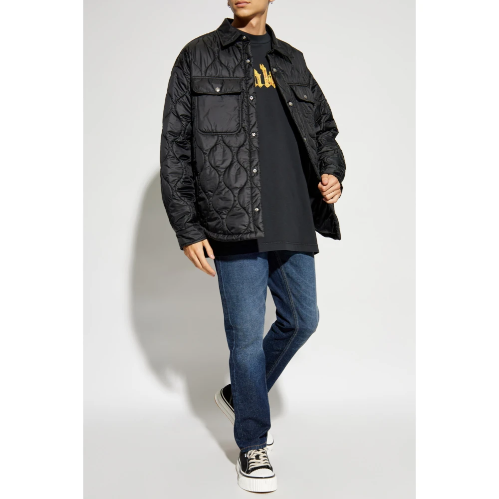 Palm Angels Gewatteerde jas met logo Black Heren