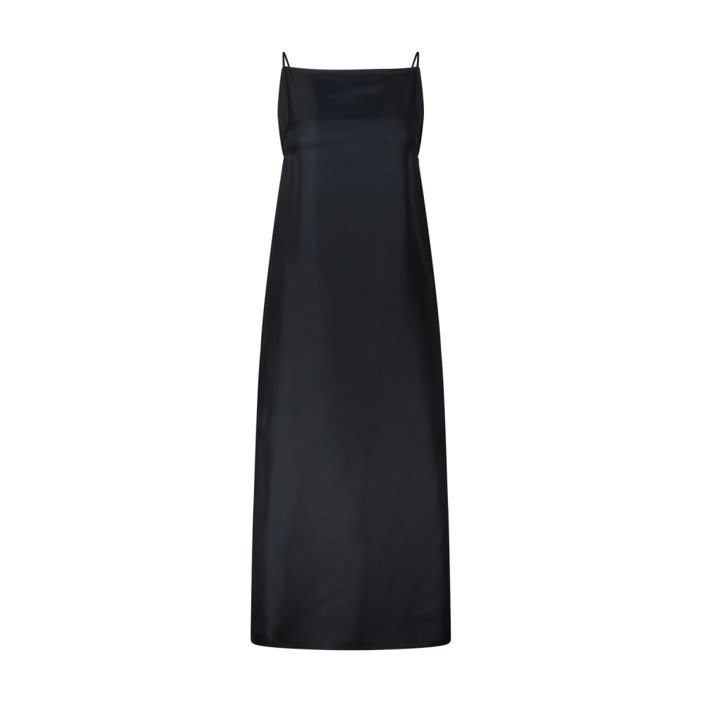 Loulou Studio Zijden Twill Jurk met Vierkante Halslijn Black Dames