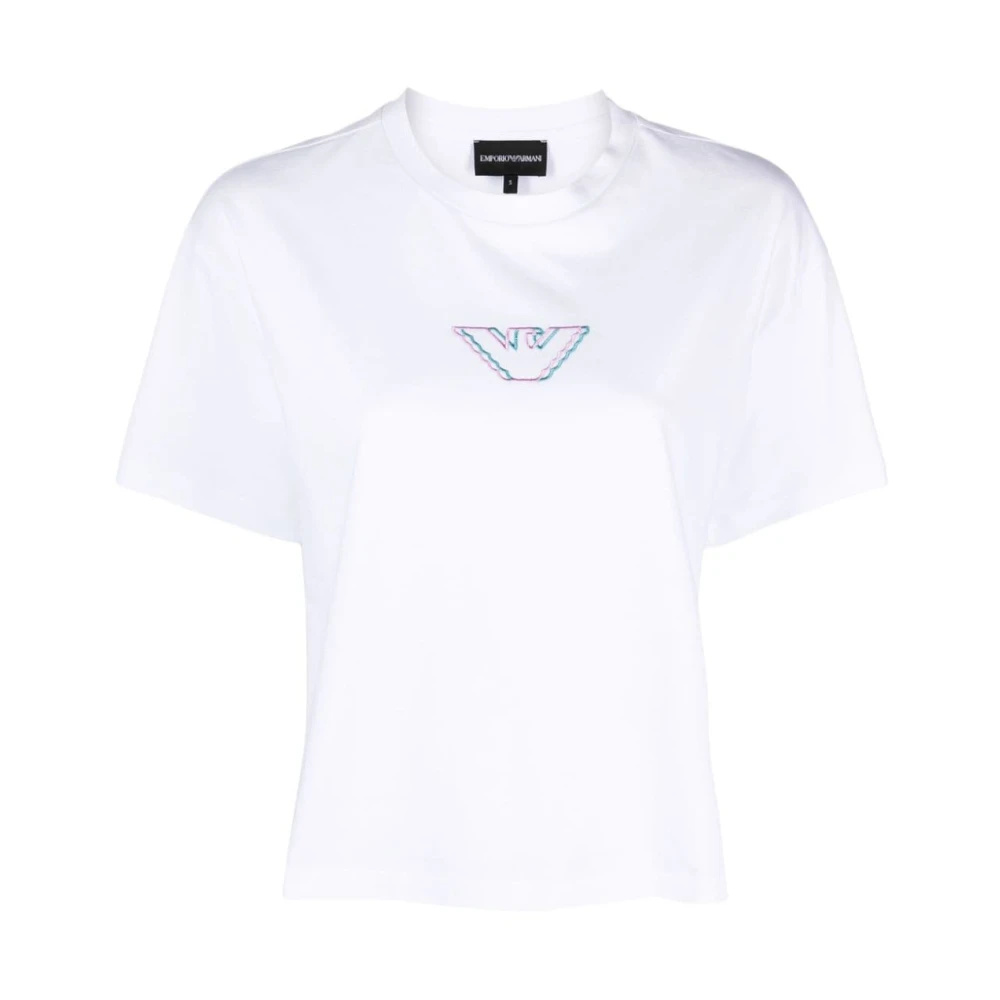 Emporio Armani Logo-Geborduurd Katoenen T-Shirt White Dames
