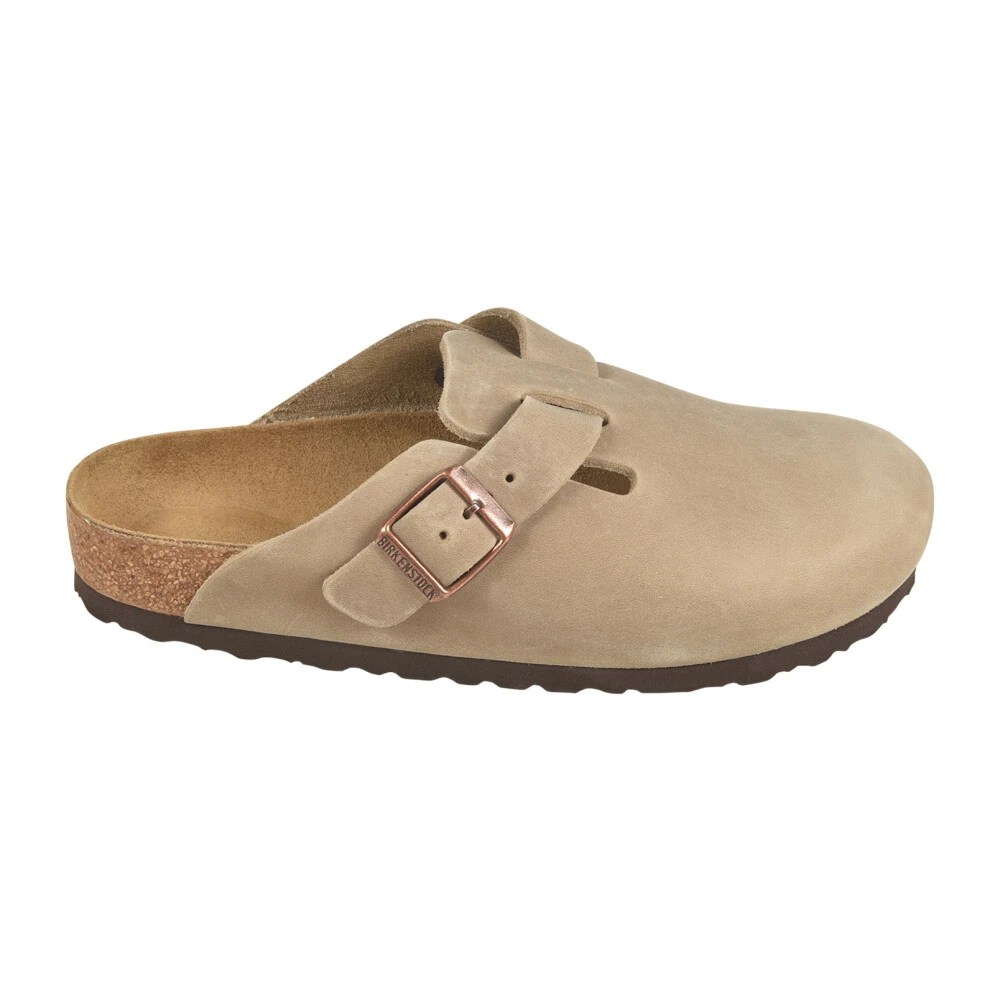 Birkenstock Women's Beige Mules, 6 Uk, Boston Oiled Leather Sandals Narrow