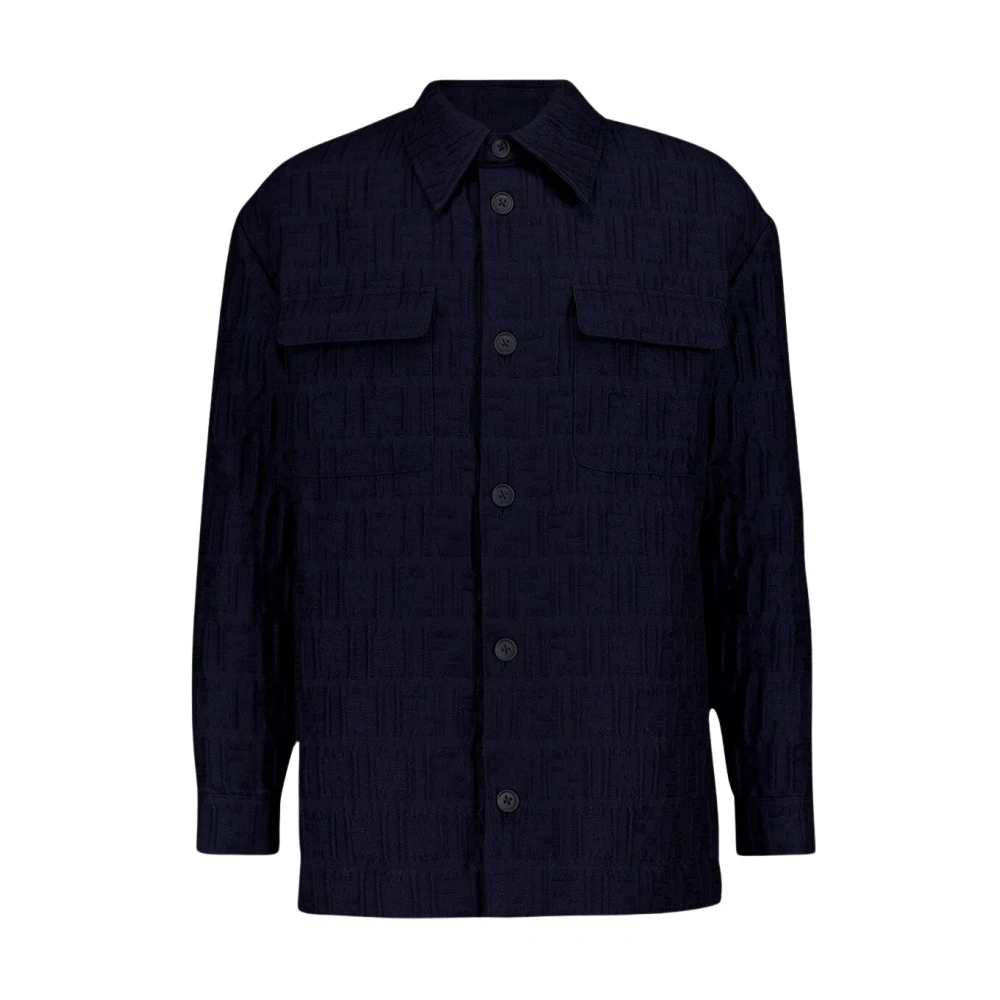 Fendi Blauwe Katoen-Nylon Blouson Jas Blue Heren