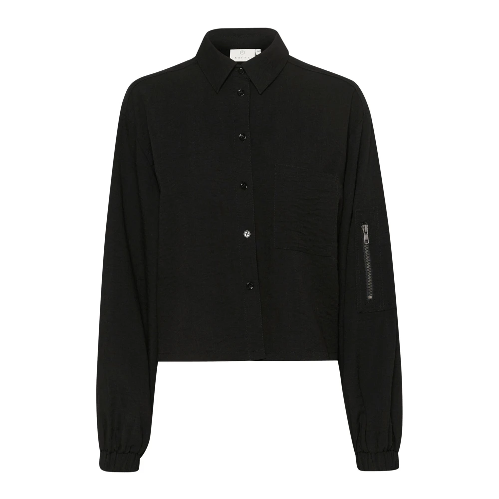 Kaffe Zwart Diep Shirt Blouse met Ritsdetails Black Dames