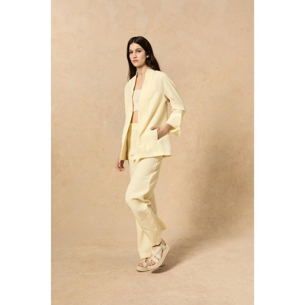 Cortana Linnen Viscose Lange Jas Vanille Yellow Dames
