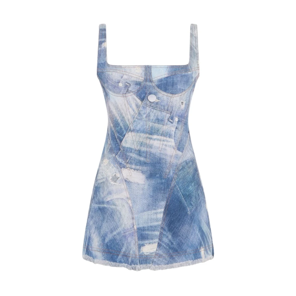 Roberto Cavalli Blue Short Dresses, Female, Xs, Denim Patch Print Mini Dress