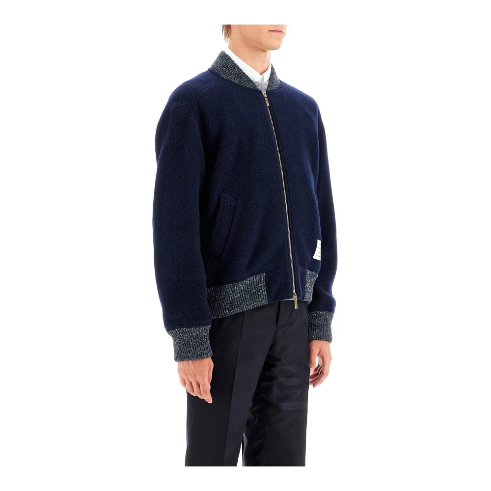 Thom Browne Wollen Fleece Bomberjack Blue Heren