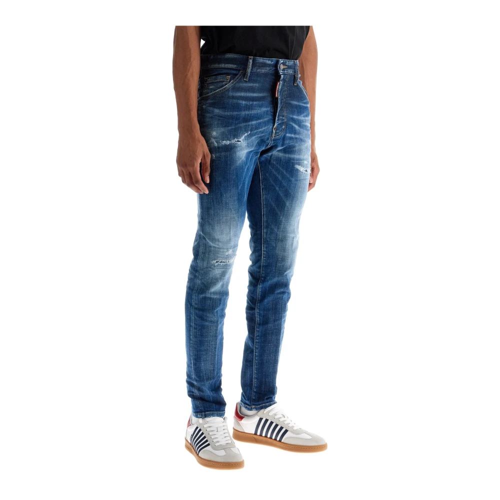 Dsquared2 Navy Blauwe Slim Fit Jeans met versleten effect Blue Heren