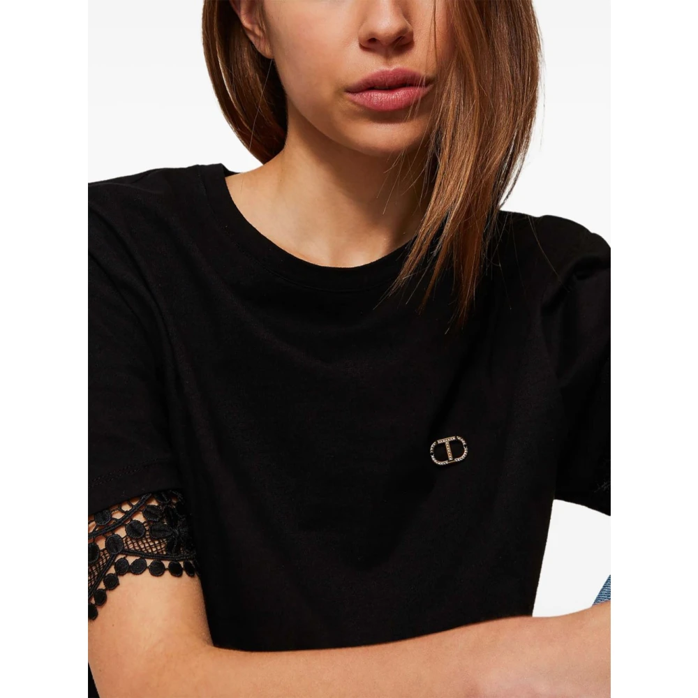 Twinset Zwarte Katoenen Logo Print T-shirts en Polos Black Dames