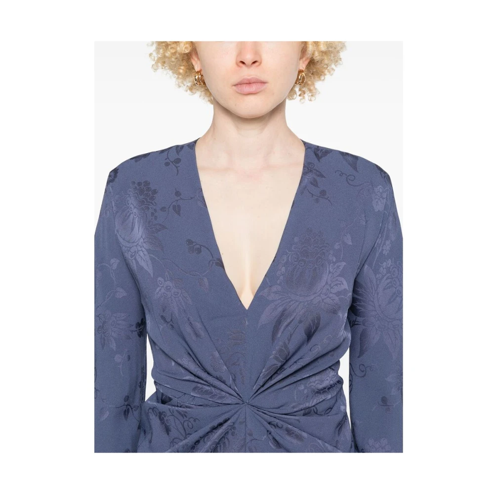 ETRO Blauwe V-hals jurk met lange mouwen Blue Dames