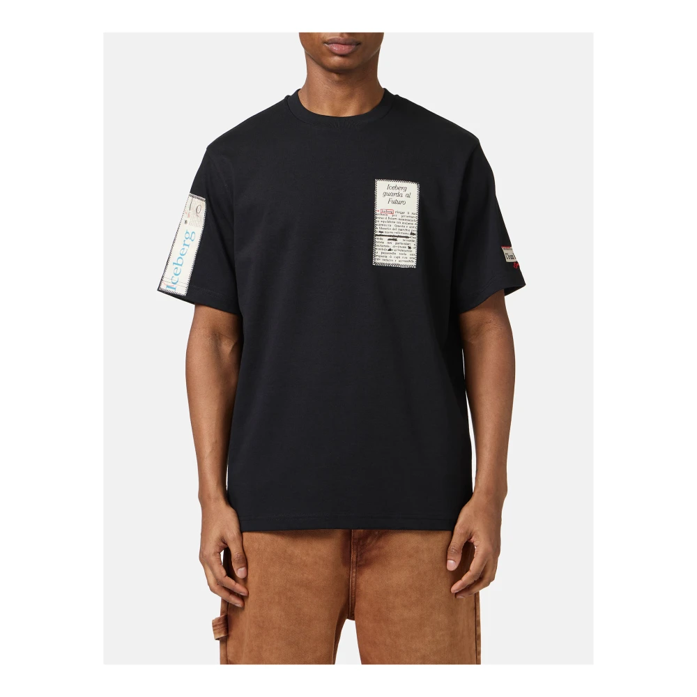Iceberg Regular fit zwart katoenen jersey t-shirt Black Heren
