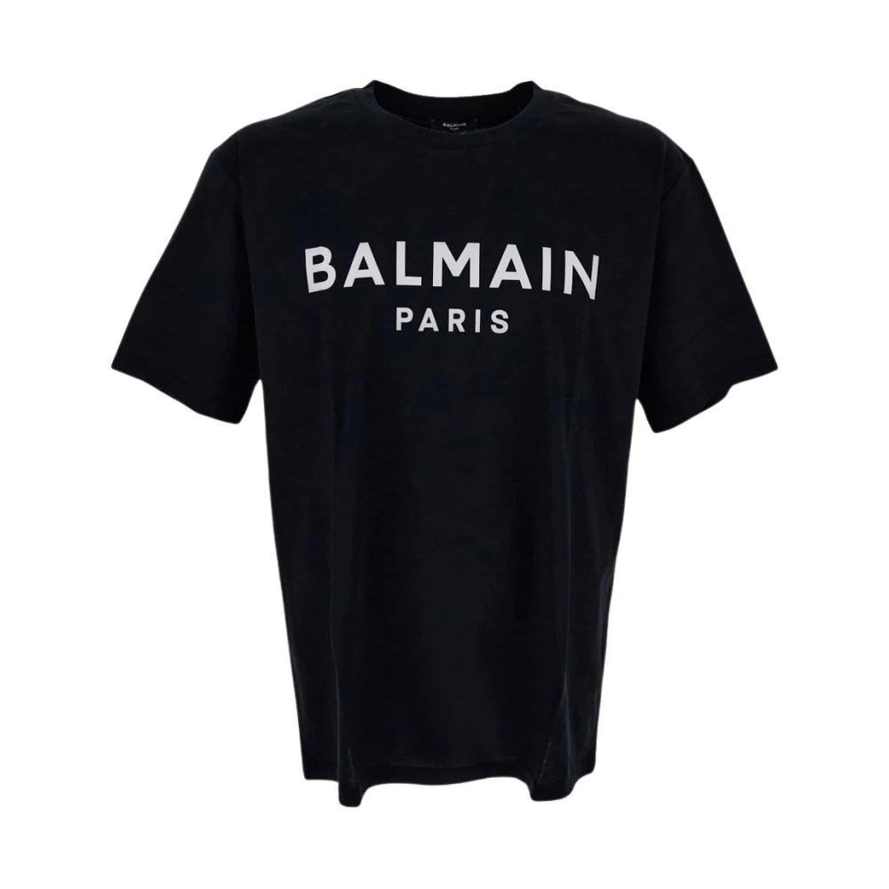 Balmain Zwarte Crewneck Katoenen T-shirt Black Heren