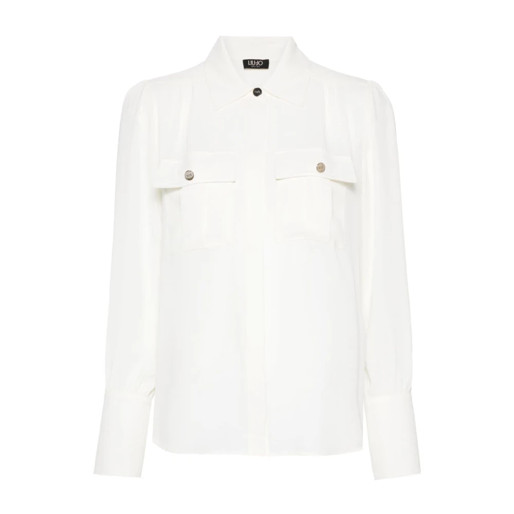 Liu Jo Witte Crepe Textuur Overhemd Spreid Kraag White Dames