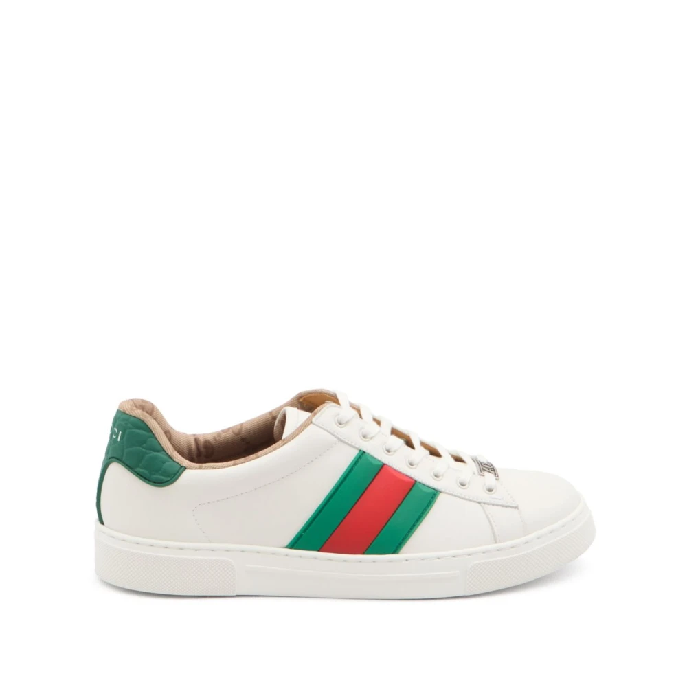 Gucci Men's White Lace-Up Sneakers With Signature Detail