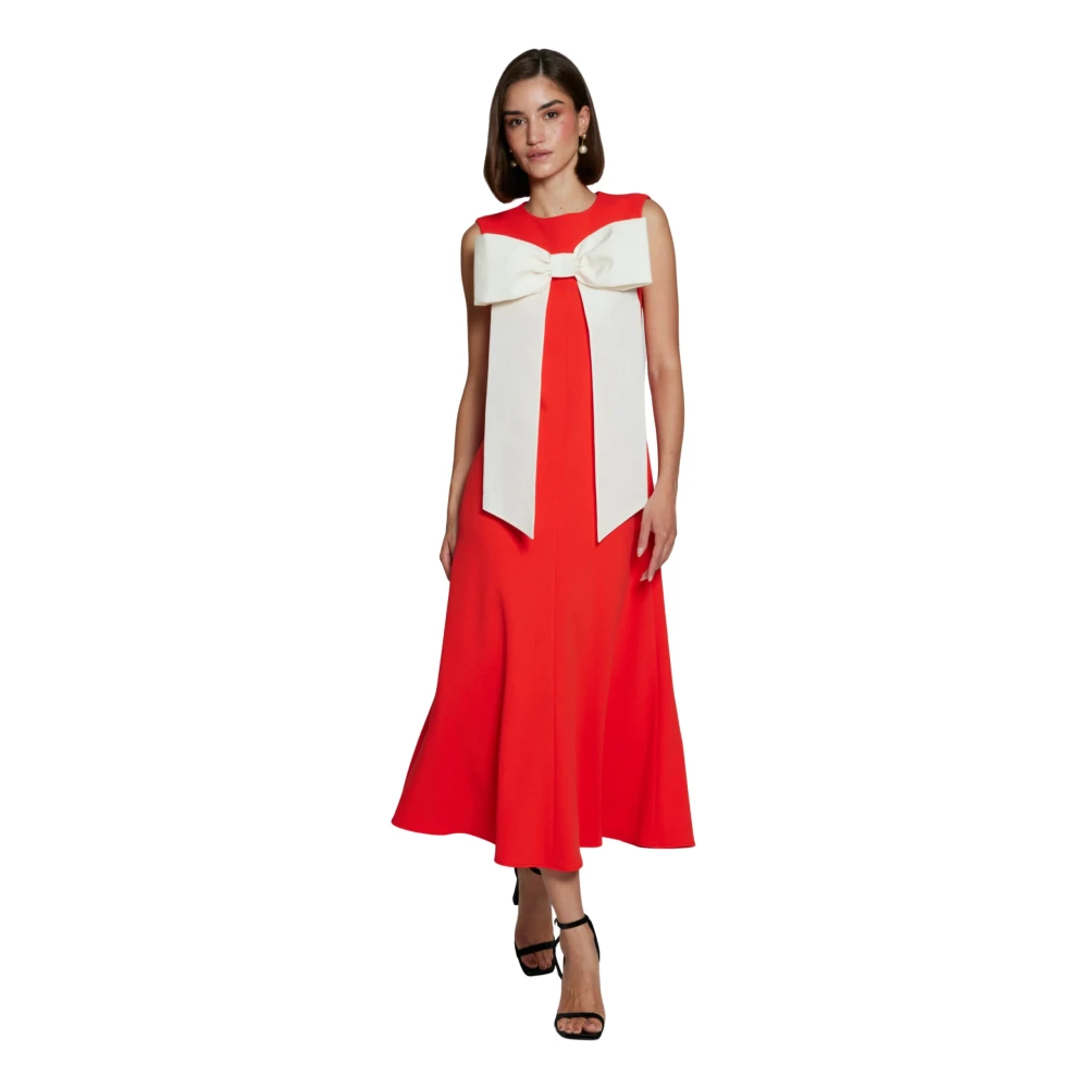 Moskada Rode Crepe Jurk met Witte Strik Red Dames
