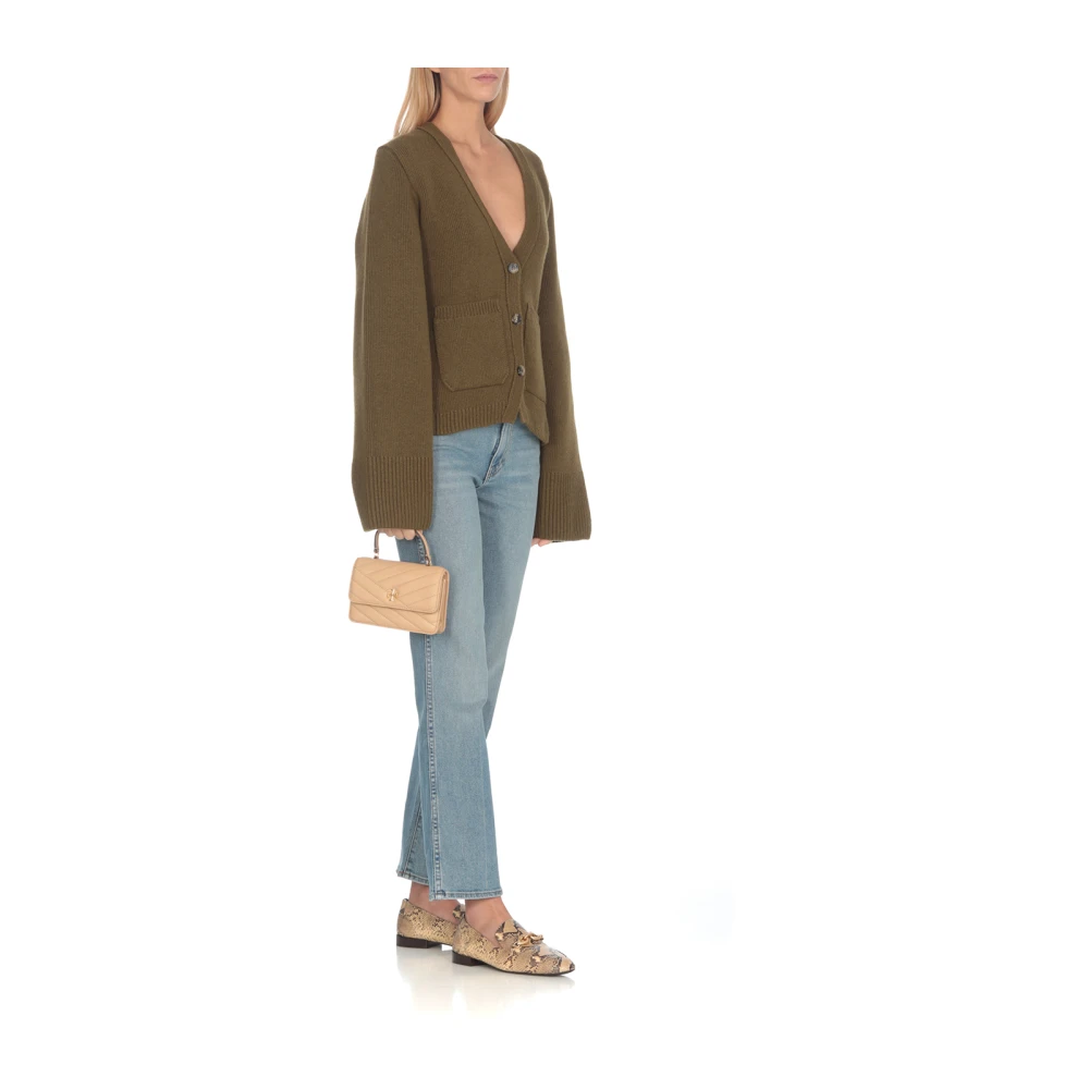 TORY BURCH Beige Leren Portemonnee met Kettingriem Beige Dames