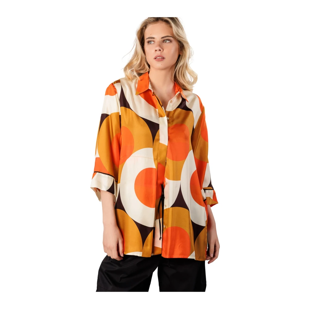 Beatrice .b Zijden Shirt met Cirkelprint Orange Dames