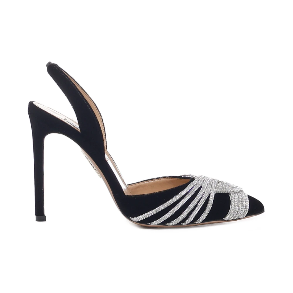 Aquazzura Zwarte Velvet Slingback met Juweeldecoratie Black Dames