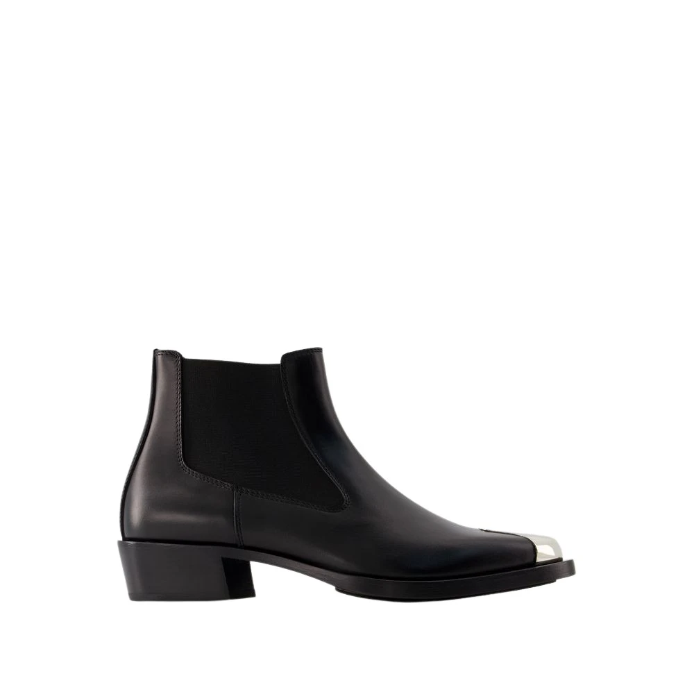 Alexander McQueen Svart/Silver Läder Chelsea Boots Black, Herr