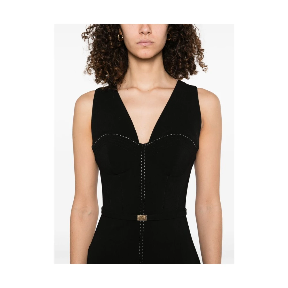 Elisabetta Franchi Zwarte Jurk met Split en Riem Black Dames