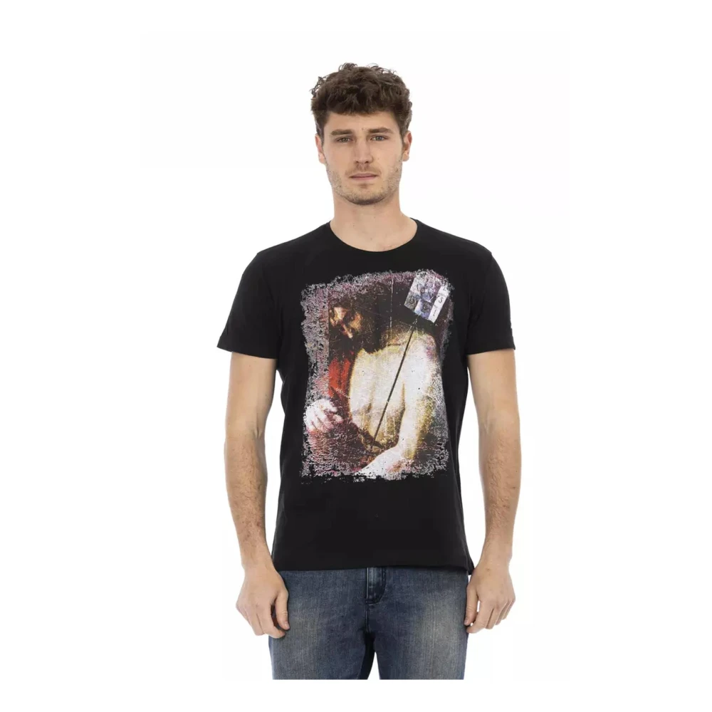 Trussardi Svart bomull T-shirt med främre tryck Black, Herr