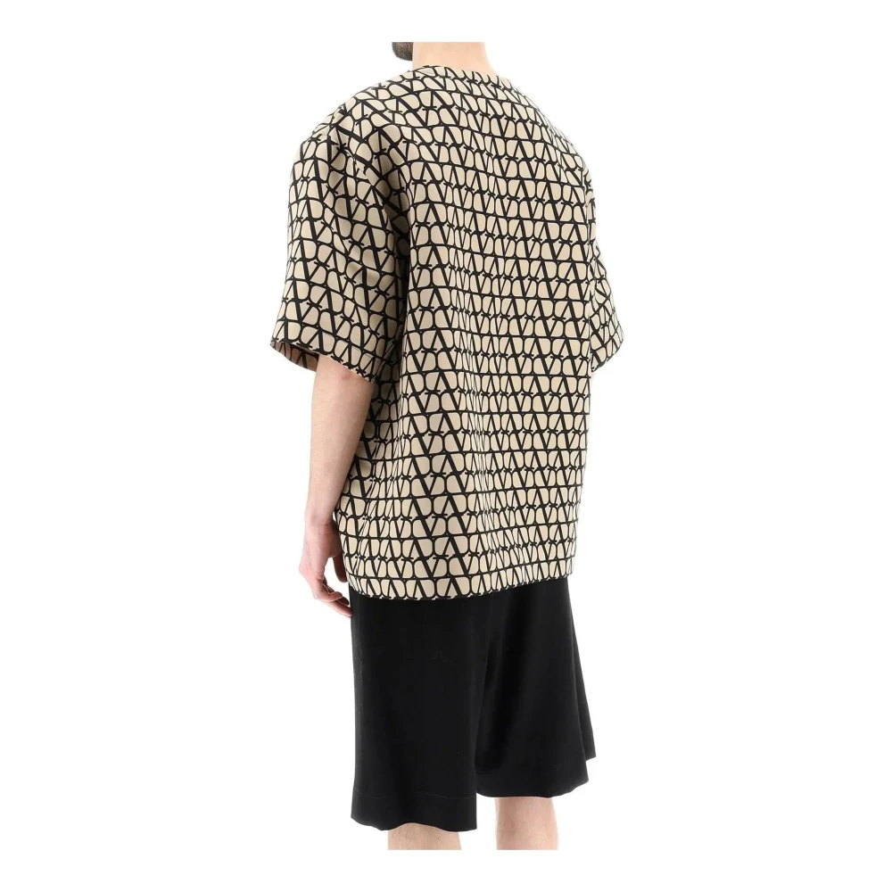 Valentino Zijden Crewneck T-shirt met icoon Brown Heren