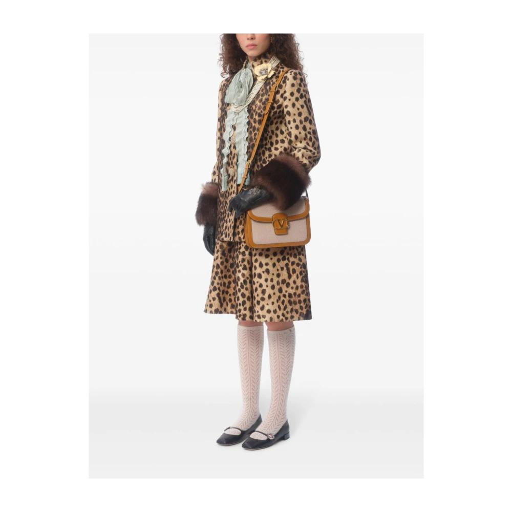 Valentino Garavani 9To5 Schoudertas Beige Canvas Leer Beige Dames