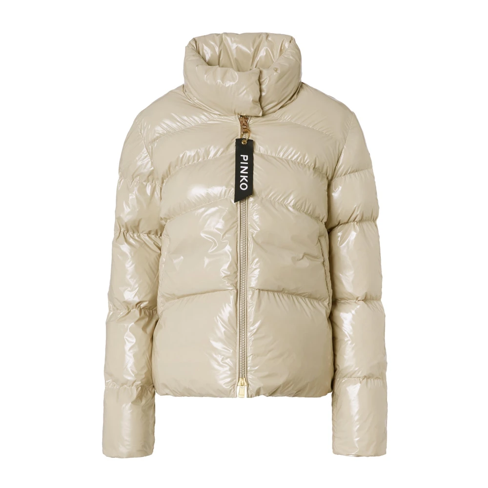 pinko Kristal Nylon Dames Puffer Jas Beige Dames