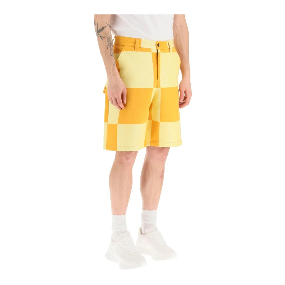 Jacquemus Geruite Patchwork Canvas Shorts Yellow Heren