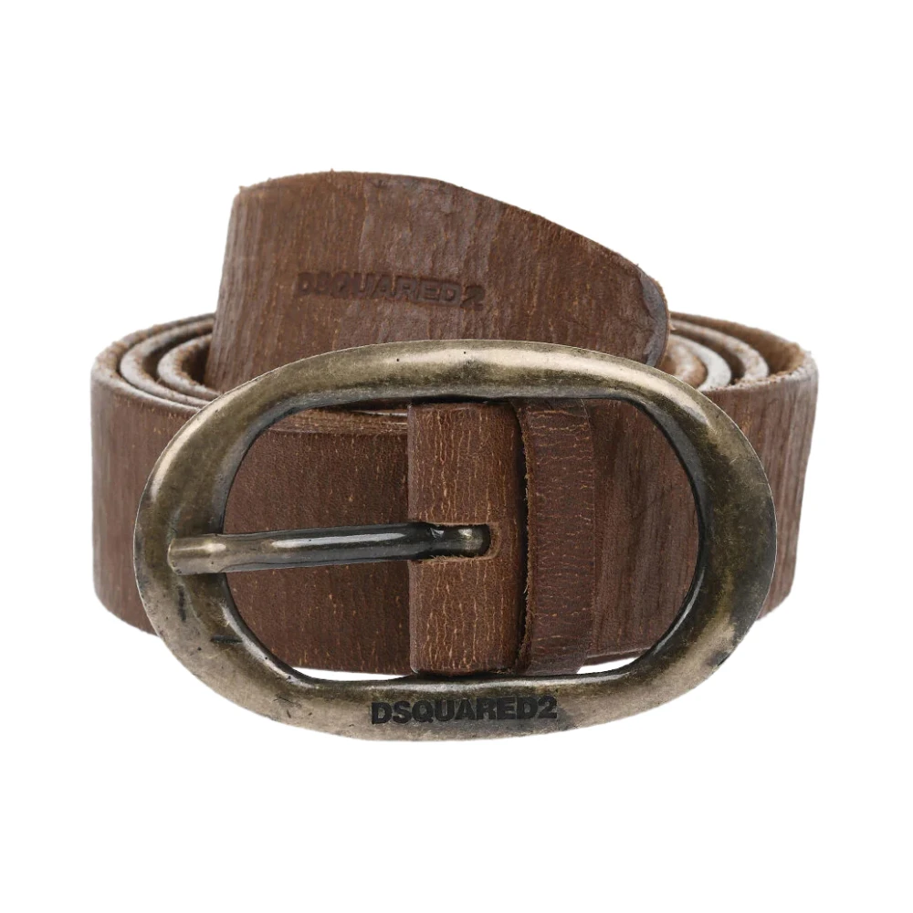 Dsquared2 Men's Brown Belts, 95 Cm, Craquele Leather Logo Buckle Belt