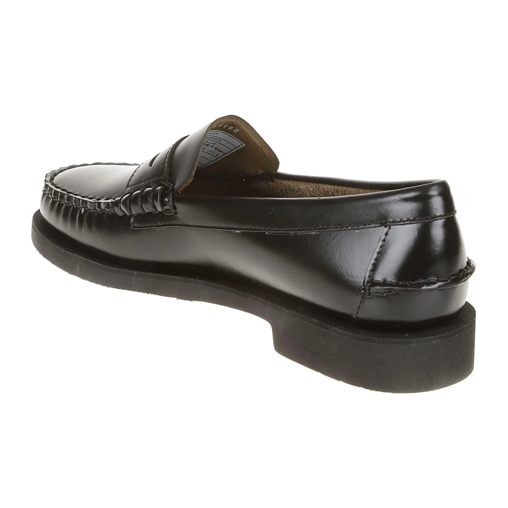 Sebago Zwarte platte schoenen met Moc Pelle F.do Gomma Black Heren