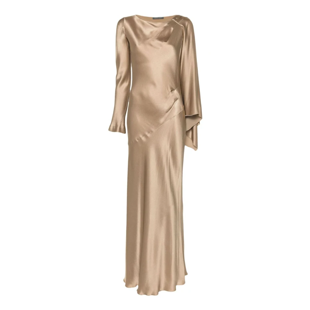 Alberta Ferretti Beige Satin Maxi Klänning Speciella Tillfällen Beige, Dam