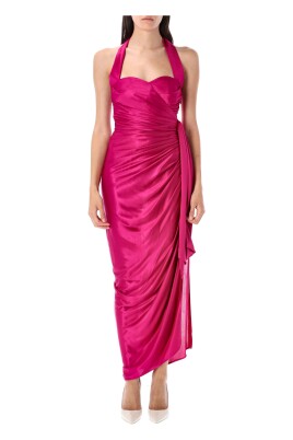 robe-elegante-drapee-rose-metallisee
