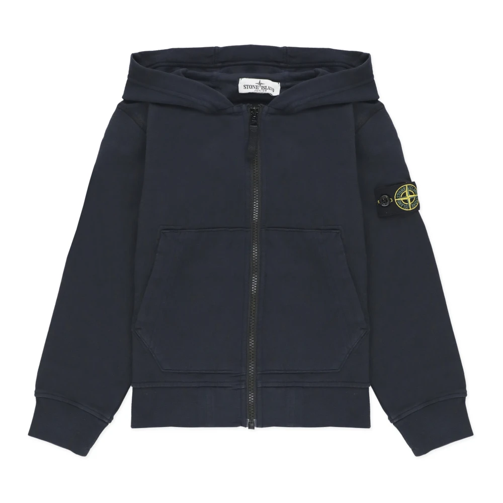 Stone Island Blå Bomull Huvtröja med Logotyp Blue, Pojke