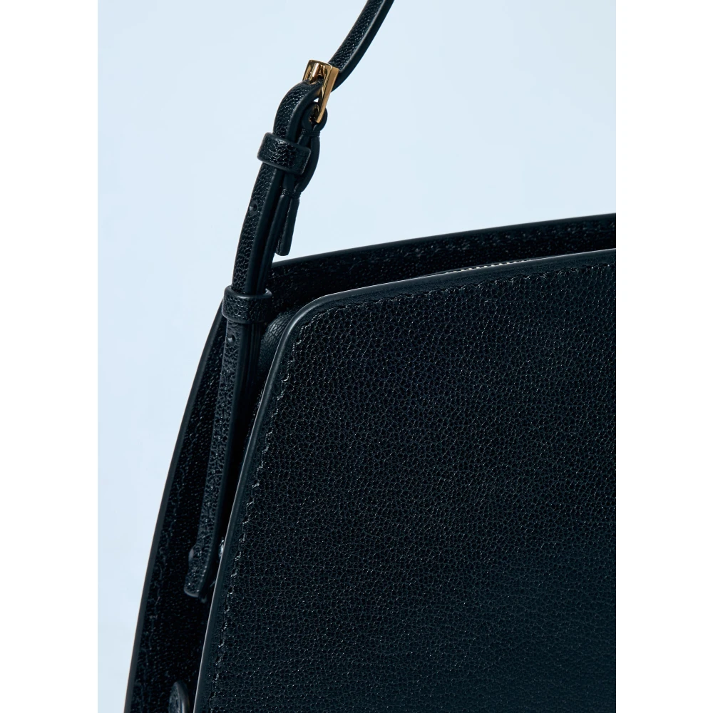 The Row Leren Schoudertas met Logoprint Black Dames