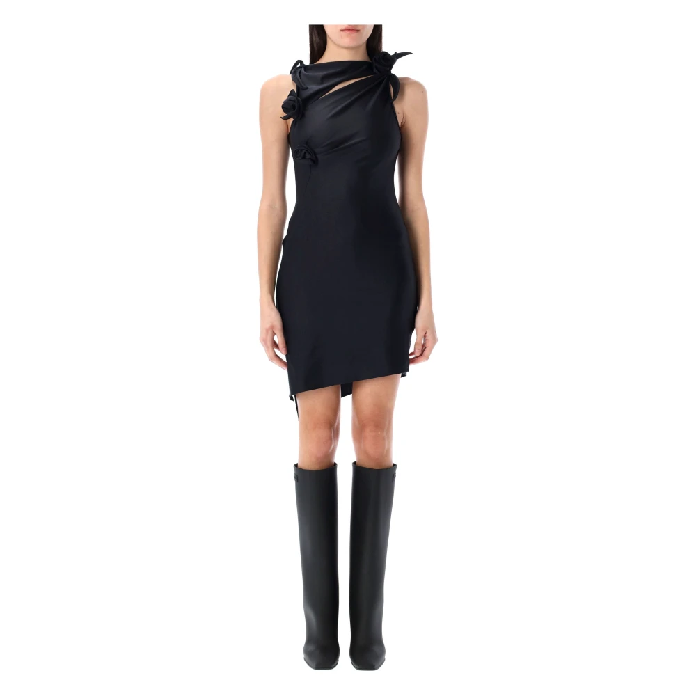 Coperni Women's Black Asymmetric Flower Mini Dress