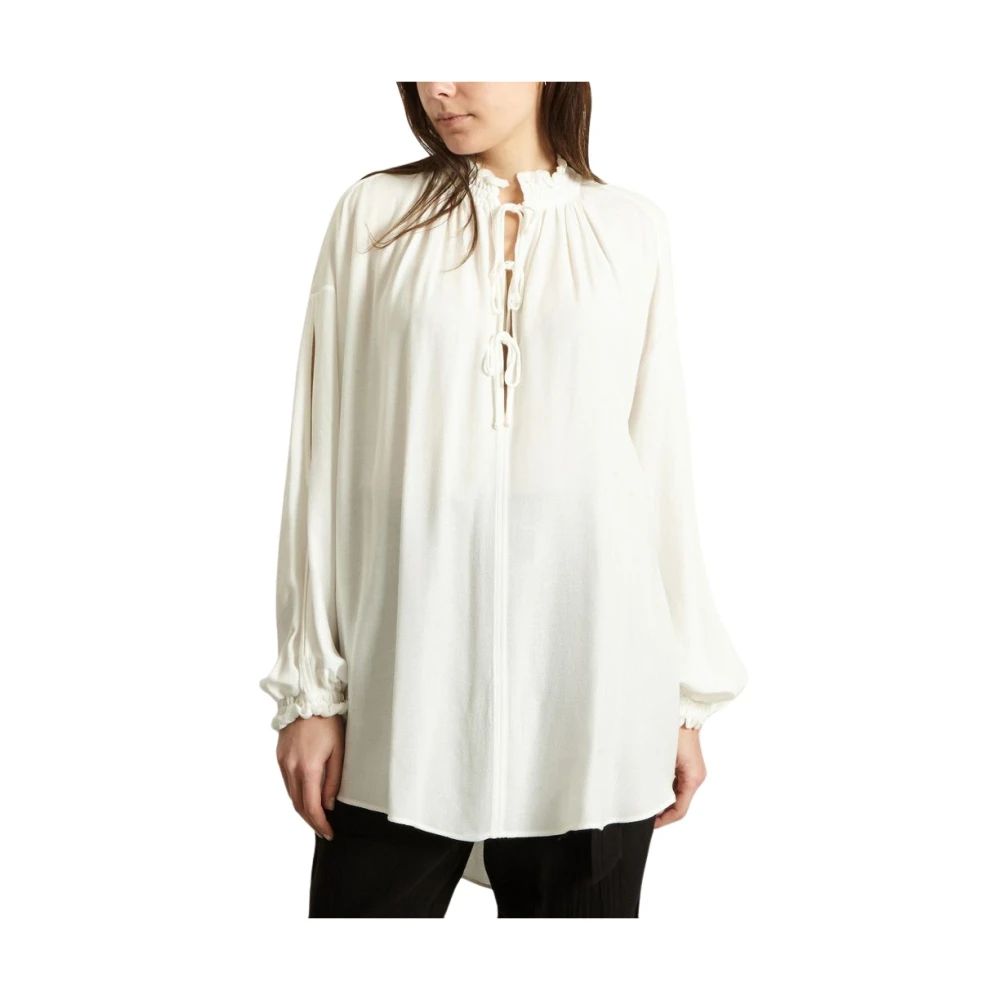 IRO Witte Textuur Katoen Ruche Kraag Blouse White Dames