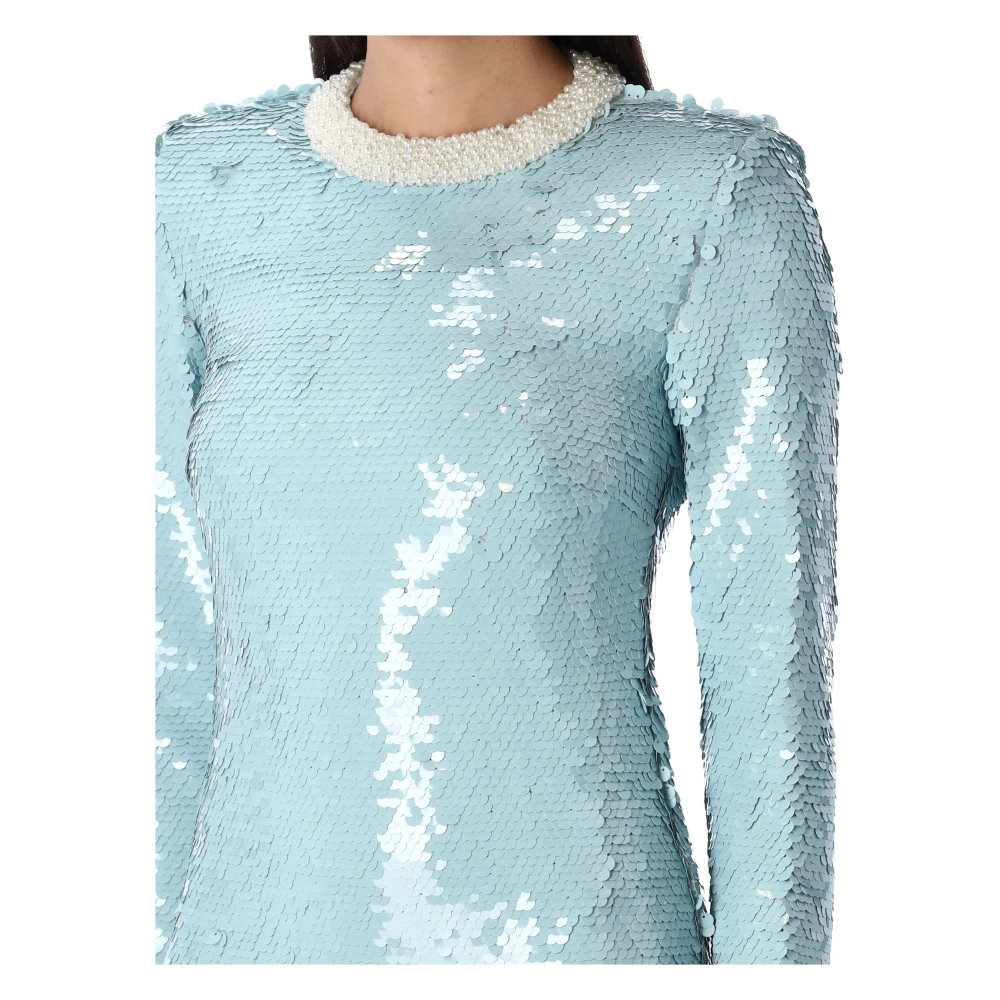 Self Portrait Blauwe Mini Paillettenjurk met Parel Details Blue Dames