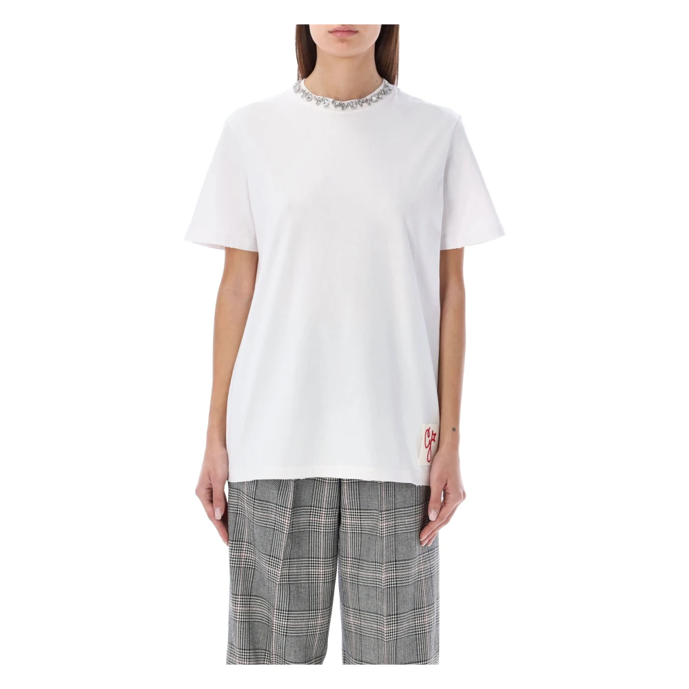 Golden Goose Rhinestones Crewneck T-Shirt Wit White Dames
