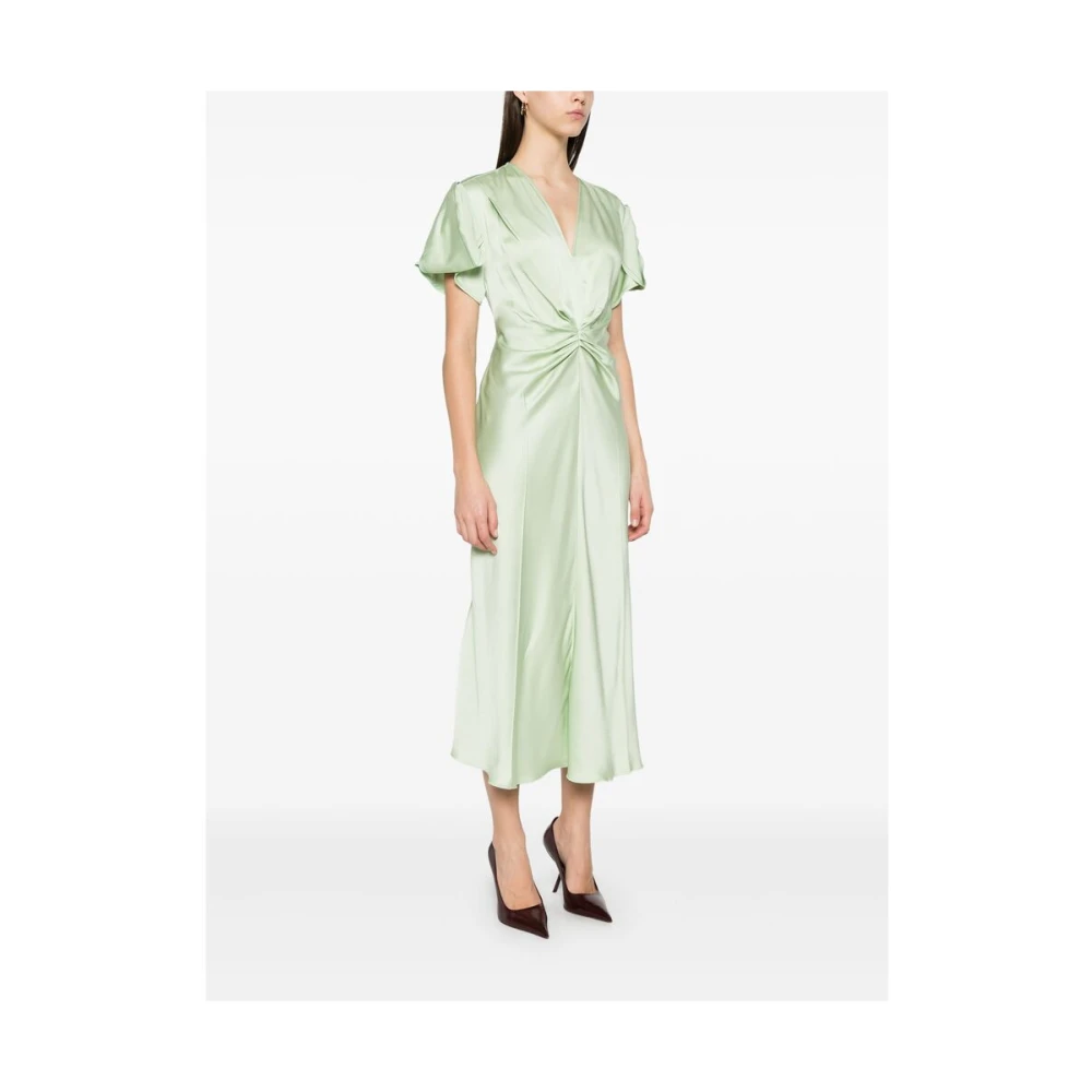 Victoria Beckham Groene Geplooide Korte Mouw Jurk Green Dames