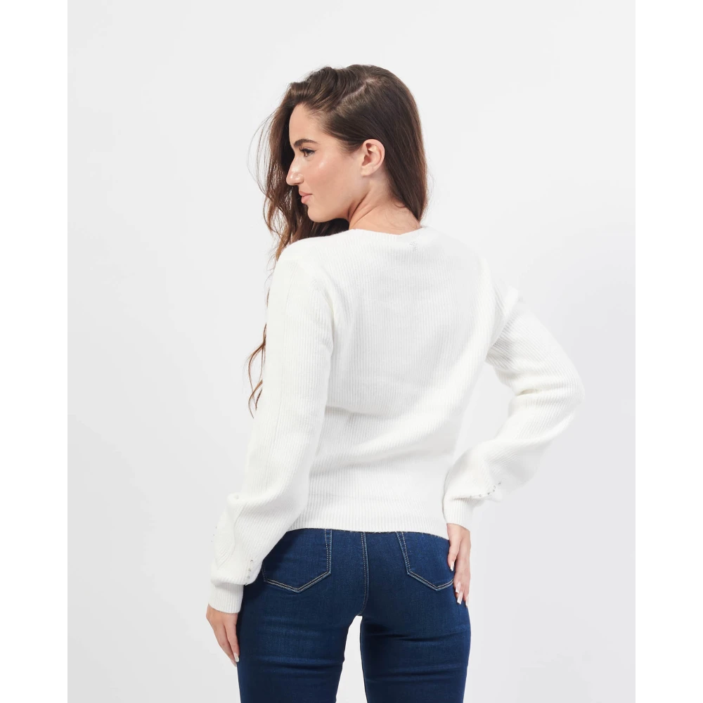 Fracomina Beige Trui met Wolapplicaties White Dames