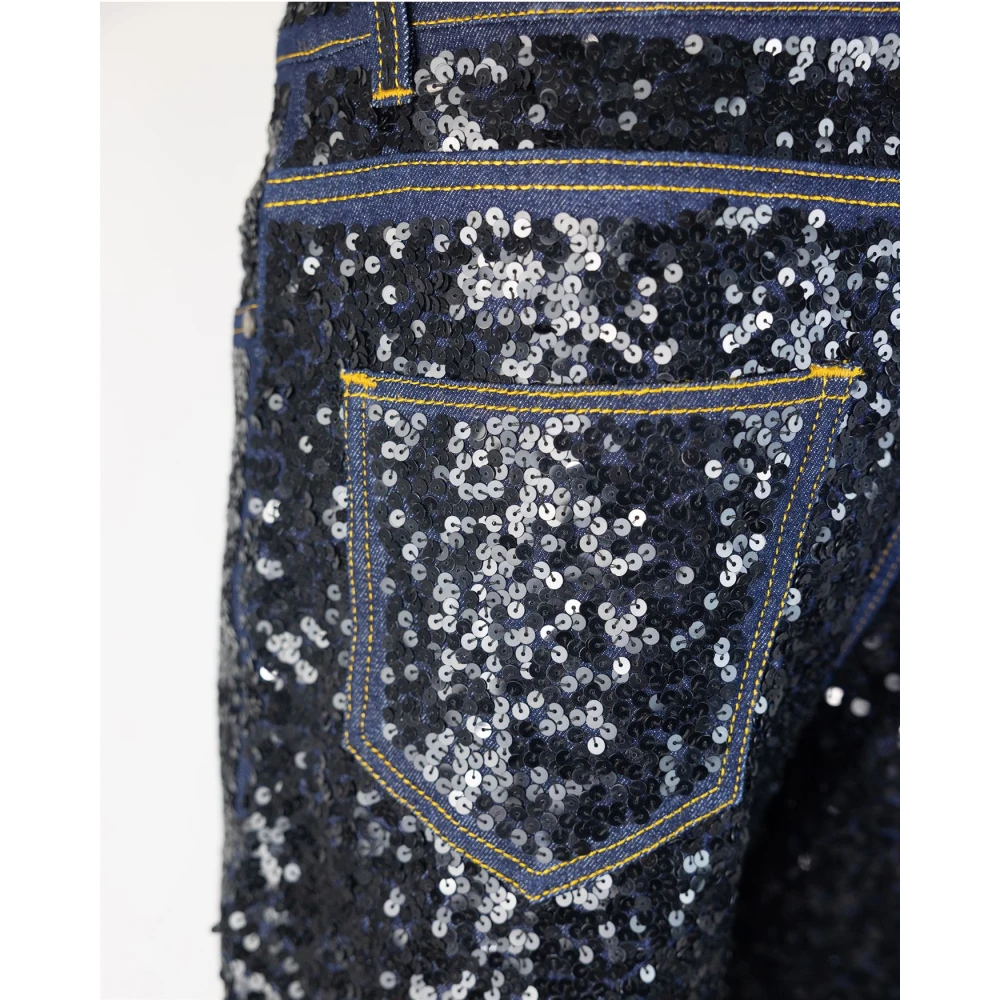 P.a.r.o.s.h. Zwarte Paillet Rechte Pijp Jeans Black Dames