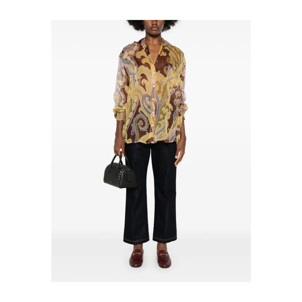 ETRO Bloemenprint Doorschijnende Zijden Shirt Multicolor Dames